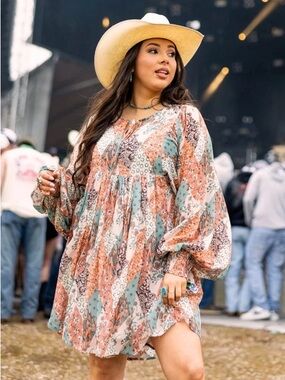 Rock And Roll Womens Patchwork Print Mini Boho Dress-Size Medium